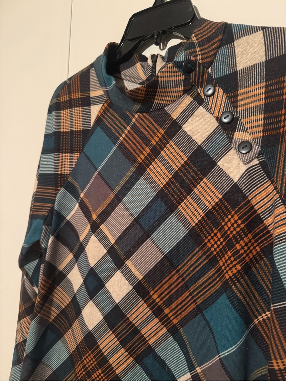 JH Collectibles Teal, Black & Tan Plaid Long Sleeve Dress